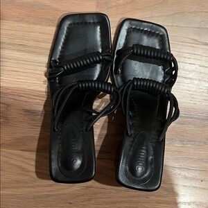 SCHUTZ Black Coiled-Strap Square-Toe Slide Sandals
